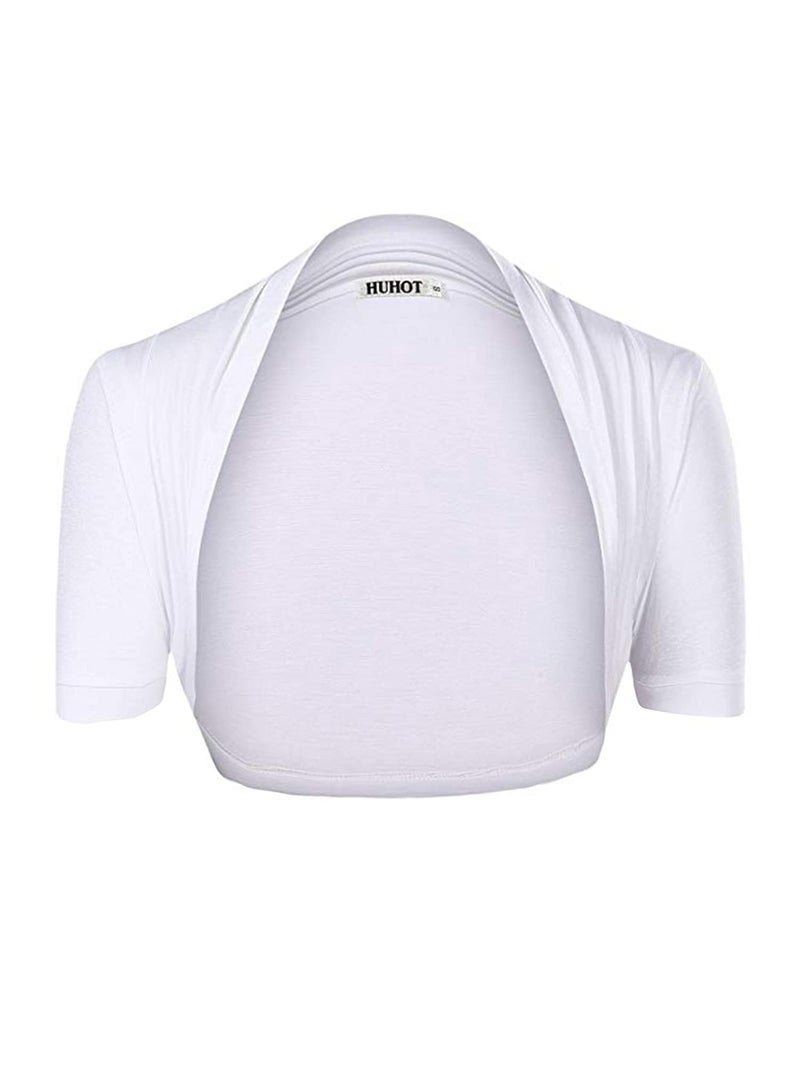 HUHOT Womens Versatile Open Front Lightweight Short Sleeve Bolero Shrug Large White - Image 1